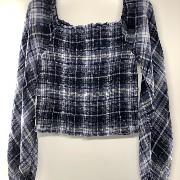 INC Off the Shoulders Ribbed Plaid Purple & Gray - Picture 6 of 7